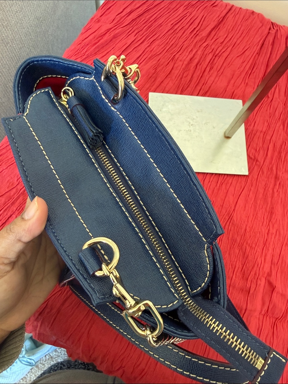 Dooney & Bourke Navy Leather crossbody Bag with Gold Hardware - Picture 6 of 12